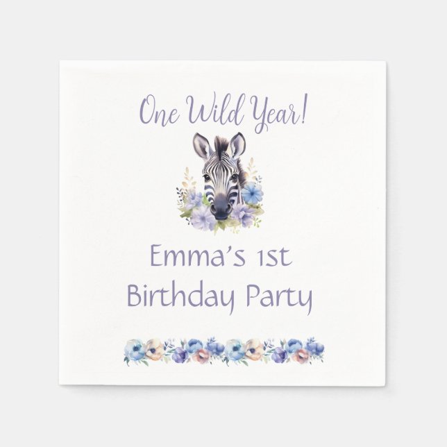 Servilleta De Papel Cumpleaños de Floral Zebra (Anverso)