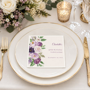 Servilleta De Papel Cumpleaños de flores rosadas violetas púrpuras