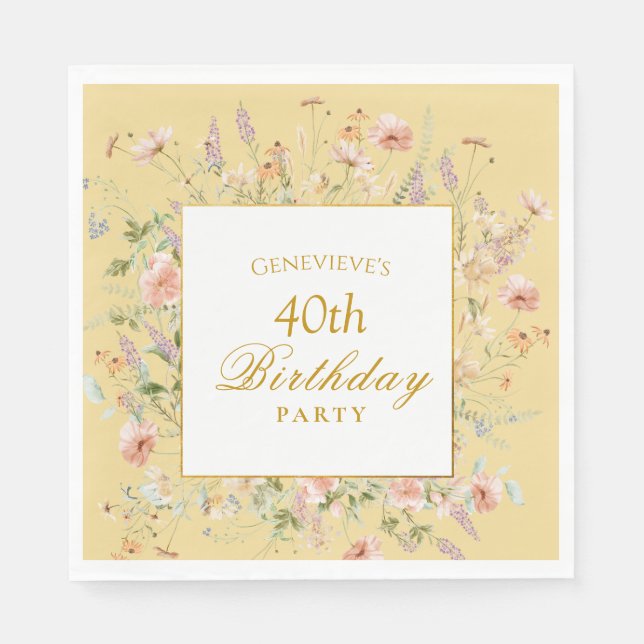 Servilleta De Papel Cumpleaños de Flores Silvestres Acuarela (Anverso)