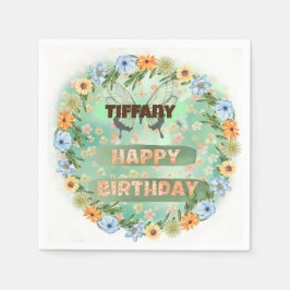 Servilleta De Papel Cumpleaños de Flores y Mariposas