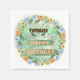 Servilleta De Papel Cumpleaños de Flores y Mariposas