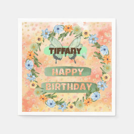 Servilleta De Papel Cumpleaños de Flores y Mariposas