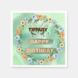 Servilleta De Papel Cumpleaños de Flores y Mariposas