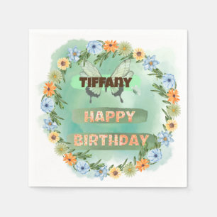 Servilleta De Papel Cumpleaños de Flores y Mariposas