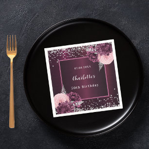 Servilleta De Papel cumpleaños de florines de plata de Borgoña