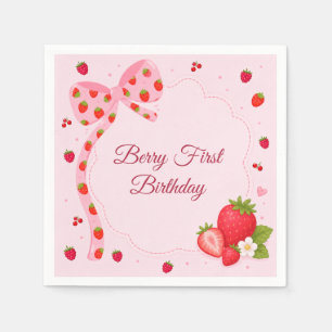 Servilleta De Papel Cumpleaños de Fresa con Lazo Rosa Berry First 