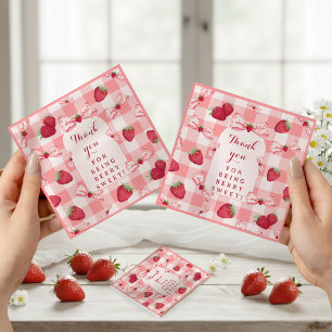 Servilleta De Papel Cumpleaños de Fresa con Motivo de Cuadros Rojos y