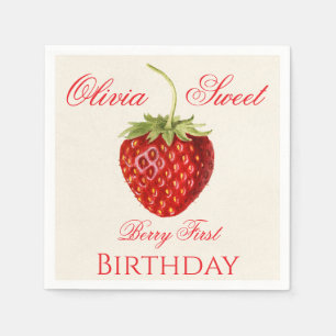 Servilleta De Papel Cumpleaños de Fresa de Berry Primero con Nombre Fi