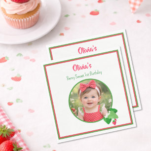 Servilleta De Papel Cumpleaños de Fresa Dulce 1er Cumpleaños Foto