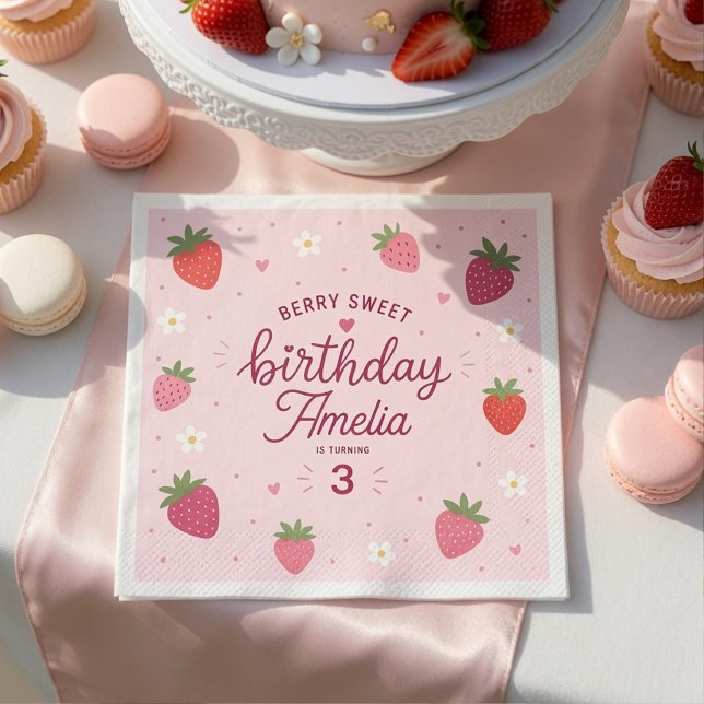 Servilleta De Papel Cumpleaños de Fresa Dulce de Bayas Personalizado (Subido por el creador)