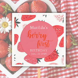 Servilleta De Papel Cumpleaños de Fresa Primera Fiesta Roja de Berry