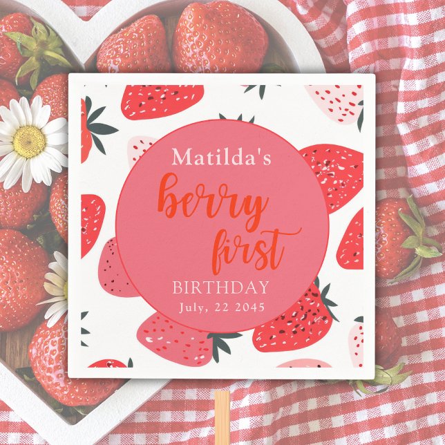 Servilleta De Papel Cumpleaños de Fresa Primera Fiesta Roja de Berry (Subido por el creador)