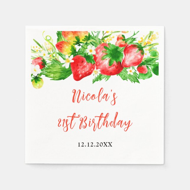Servilleta De Papel Cumpleaños de Fresas y Margaritas (Anverso)