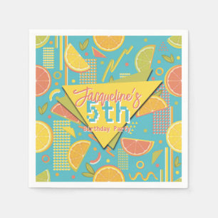Servilleta De Papel Cumpleaños de Fruta Cítrica Azul Retro de Verano