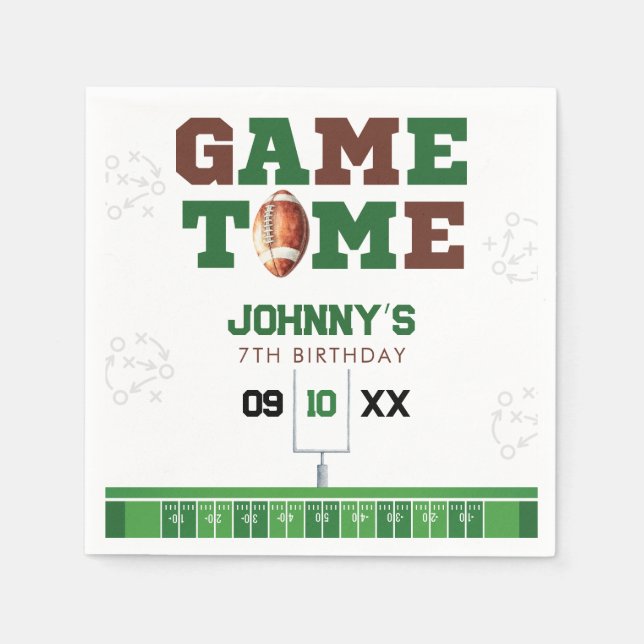 Servilleta De Papel Cumpleaños de Fútbol Americano Game Time (Anverso)