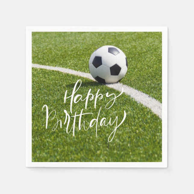 Servilleta De Papel Cumpleaños de fútbol con balón y Feliz Cumpleaños  (Anverso)