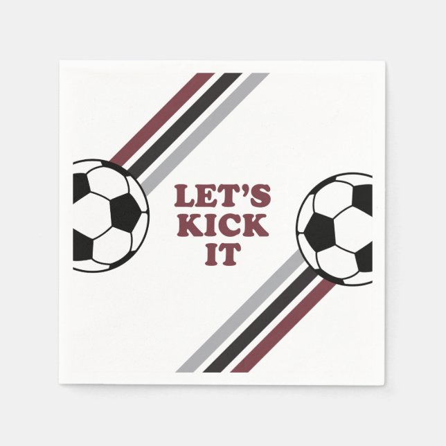 Servilleta De Papel Cumpleaños de Fútbol con Rayas Granates Let's Kick (Anverso)