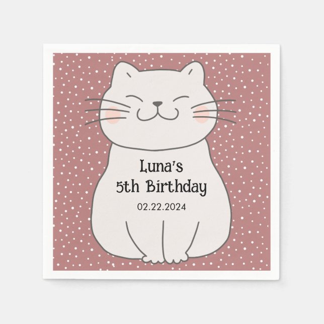 Servilleta De Papel Cumpleaños de gatito lindo y moderno  (Anverso)