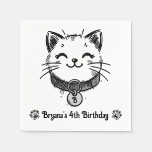 Servilleta De Papel Cumpleaños de gatito negro Kitty Cat  