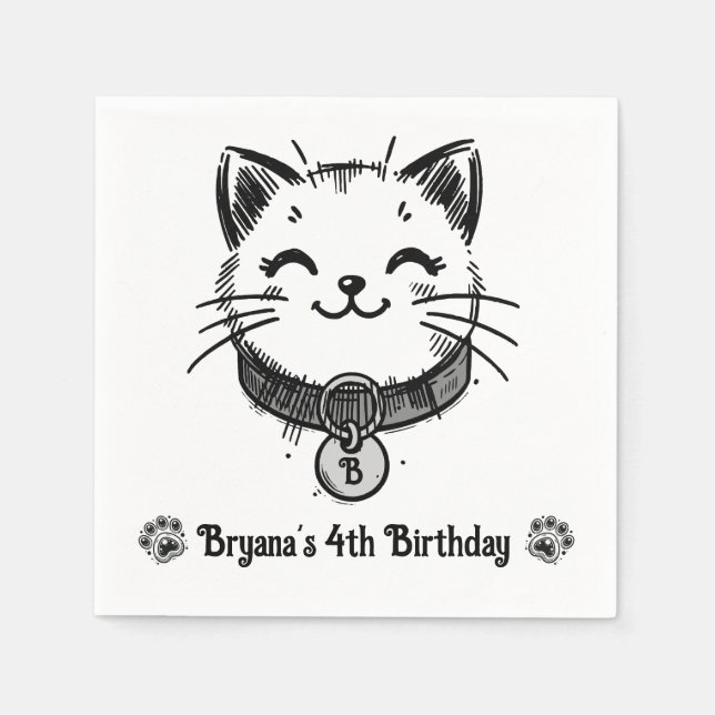 Servilleta De Papel Cumpleaños de gatito negro Kitty Cat   (Anverso)