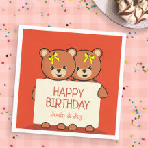 Cumpleaños de gemelos o hermanos con ositos de pel