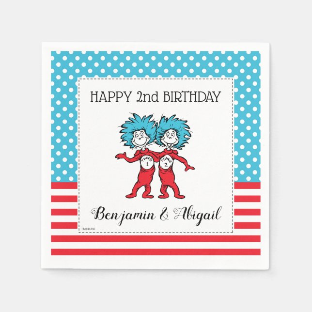 Servilleta De Papel Cumpleaños de gemelos Thing One Thing Two (Anverso)
