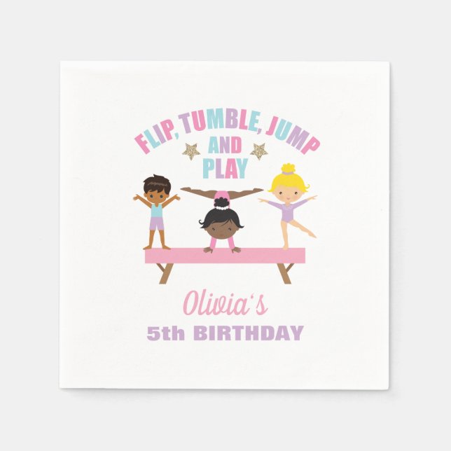 Servilleta De Papel Cumpleaños de gimnasia pastel (Anverso)