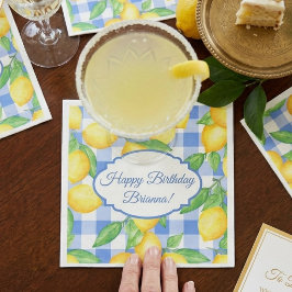 Servilleta De Papel Cumpleaños de Gingham de Limón y Azul