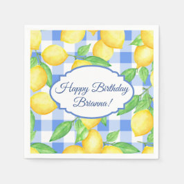 Servilleta De Papel Cumpleaños de Gingham de Limón y Azul
