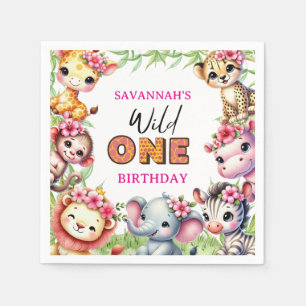 Servilleta De Papel Cumpleaños de Girl Wild One Jungle Safari 