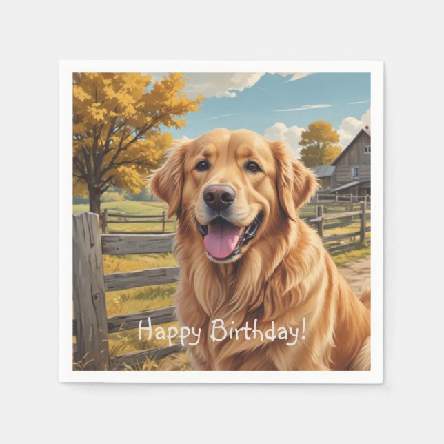 Servilleta De Papel Cumpleaños de Golden Retriever (Anverso)