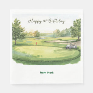 Servilleta De Papel Cumpleaños de golf de 30 años con carrito de golf