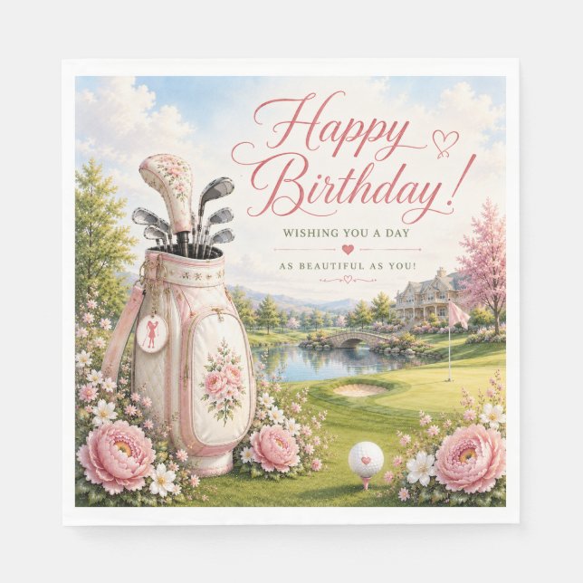 Servilleta De Papel Cumpleaños de golf para mujer golfista (Anverso)