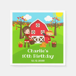 Servilleta De Papel Cumpleaños de granja de otoño niña de pelo marrón