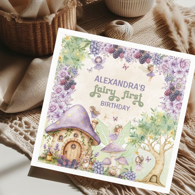 Servilleta De Papel Cumpleaños de Hada Morada Primera Fruta (Subido por el creador)