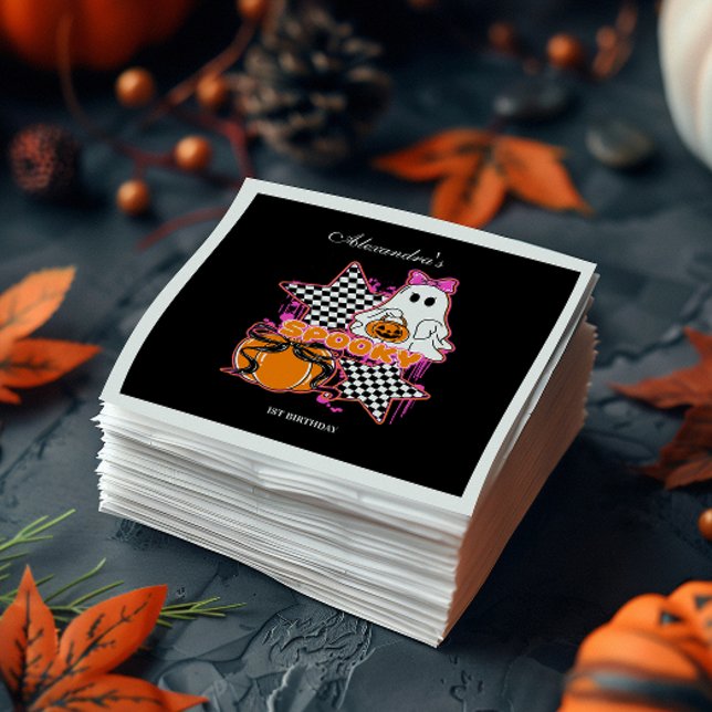 Servilleta De Papel Cumpleaños de Halloween con fantasma a cuadros (Subido por el creador)