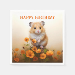 Servilleta De Papel Cumpleaños de Hamster Entre Flores Naranjas