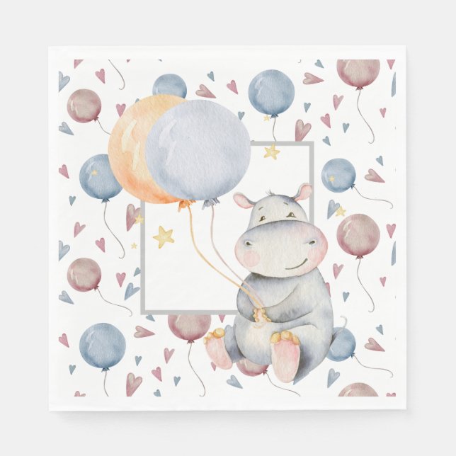 Servilleta De Papel Cumpleaños de Hipopótamo (Anverso)