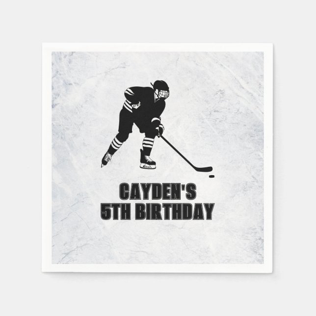 Servilleta De Papel Cumpleaños de Hockey negro y blanco (Anverso)