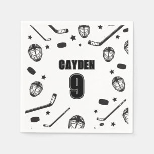 Servilleta De Papel Cumpleaños de Hockey negro y blanco