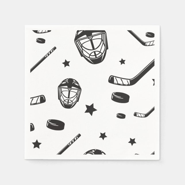Servilleta De Papel Cumpleaños de Hockey negro y blanco (Anverso)