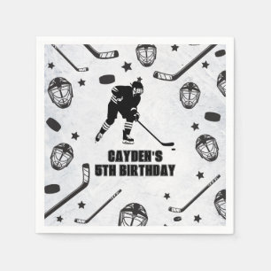 Servilleta De Papel Cumpleaños de Hockey negro y blanco