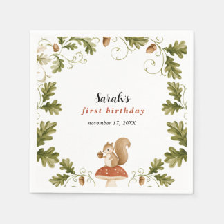 Servilleta De Papel Cumpleaños de Hongo Roble Ardilla Bosque Encantado