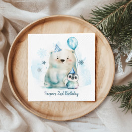 Servilleta De Papel Cumpleaños de Invierno de Pingüino y Oso Polar
