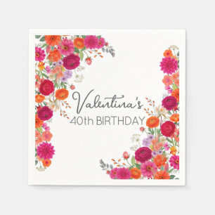 Servilleta De Papel Cumpleaños de jardín floral rosa y naranja colorid