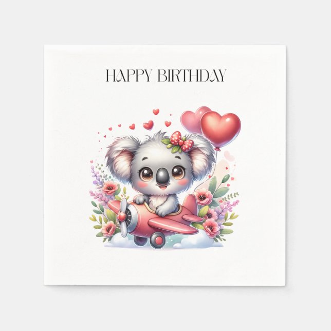 Servilleta De Papel Cumpleaños de Koala Volador (Anverso)