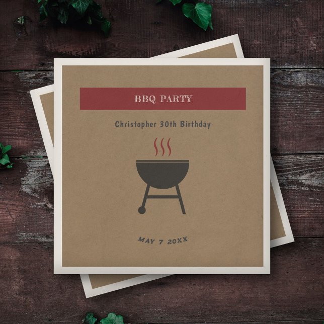 Servilleta De Papel Cumpleaños de Kraft y Rustic BBQ Fiesta (Kraft & Rustic BBQ Party Birthday Napkin)
