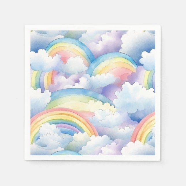 Servilleta De Papel Cumpleaños de la acuarela arcoiris (Anverso)