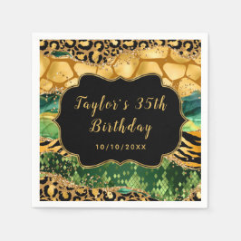 Servilleta De Papel Cumpleaños de la Agencia de Safari Verde y Oro