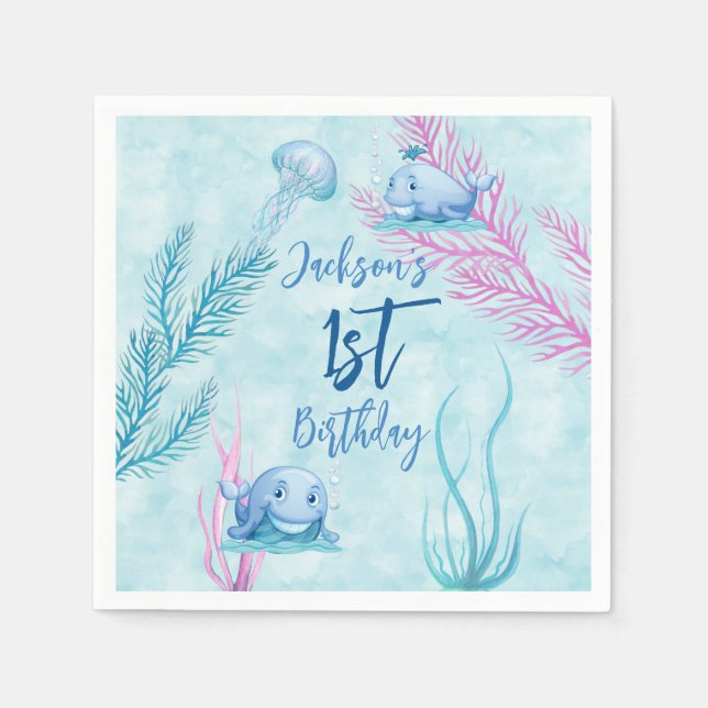 Servilleta De Papel Cumpleaños de la Ballena de Buenos Tiempos (Anverso)